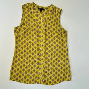 Banana Republic XS Sleeveless Yellow V Neck Sheer Blouse